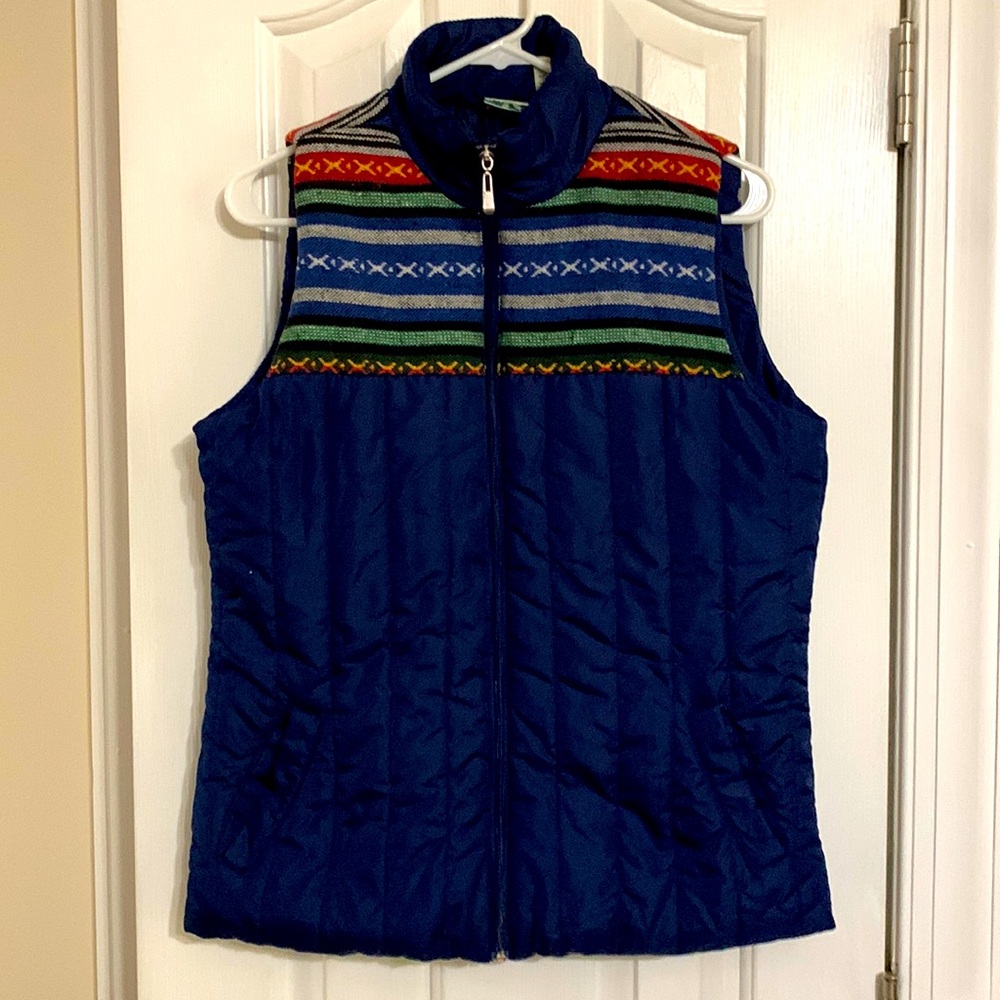 Mountain Lake Navy Vest Aztec Southwestern Design Puffer Zip Up Vintage